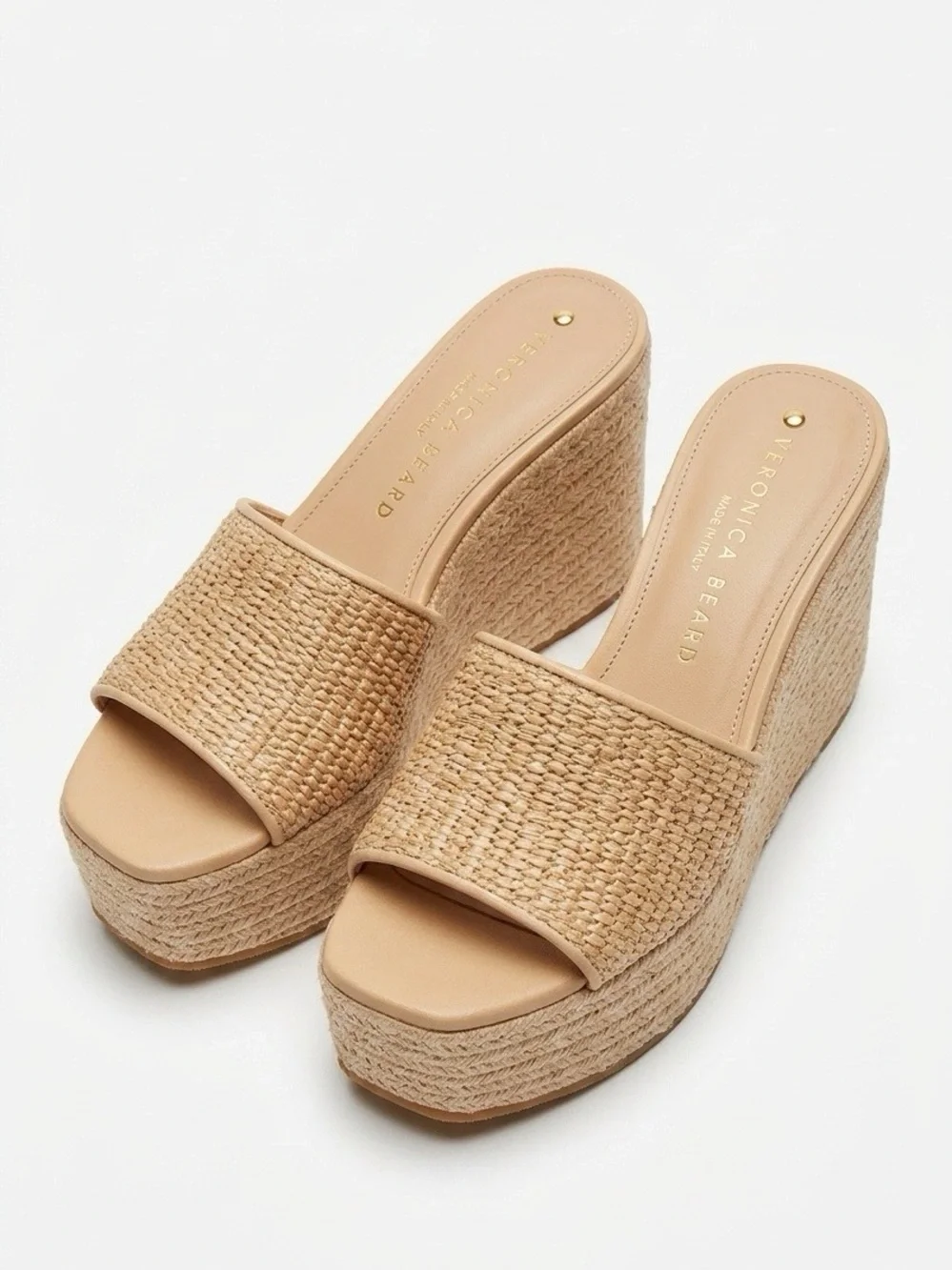 Veronica Beard Natural Woven Espadrille Wedge Mules